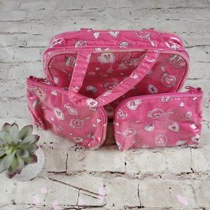 Travel Bag Bundle 3 Pink White Makeup Heart Cosmetic Bag Gym Getaway Sleepover